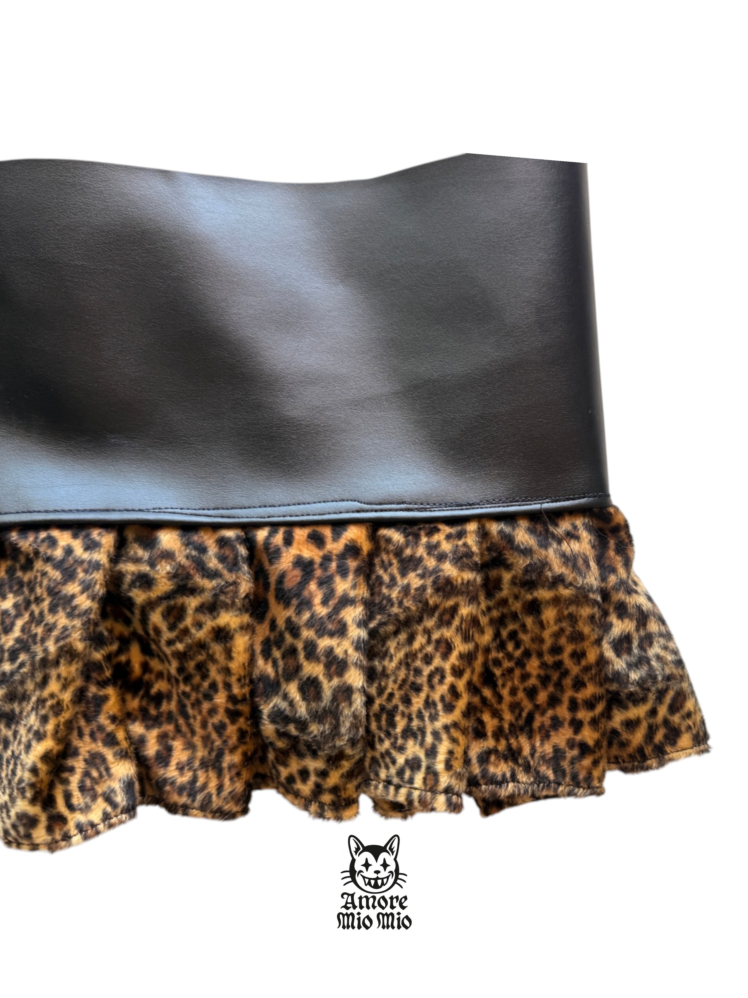 XS mini falda pelo leopardo y polipiel