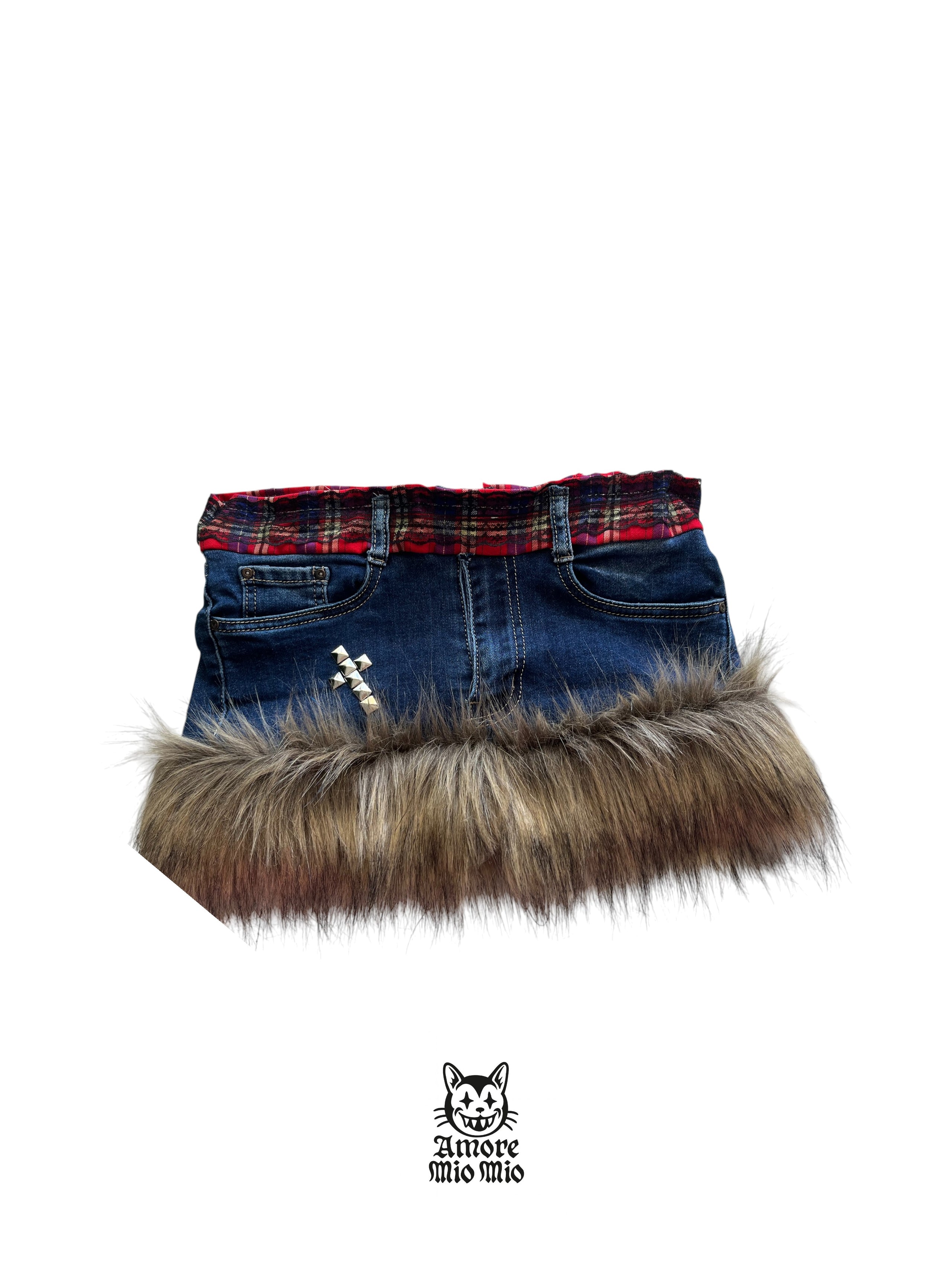 mini falda vaquera con pelo