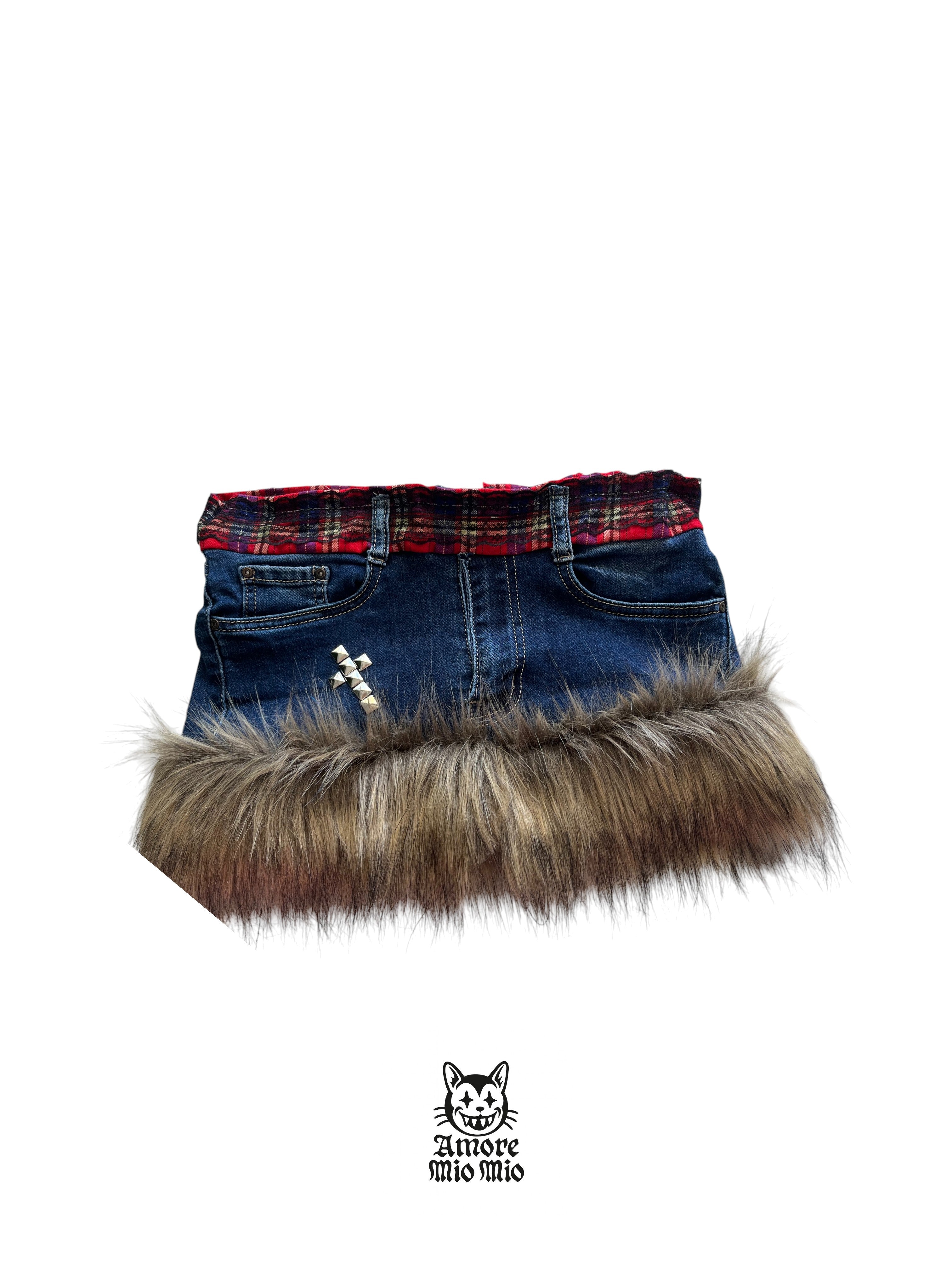 mini falda vaquera con pelo