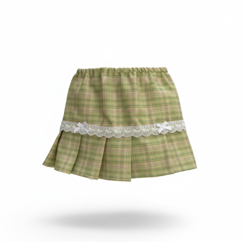 mini falda de estampados cuadros verdes con encaje