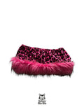 Pink Leopard Mini Skirt with Faux Fur Trim Y2K