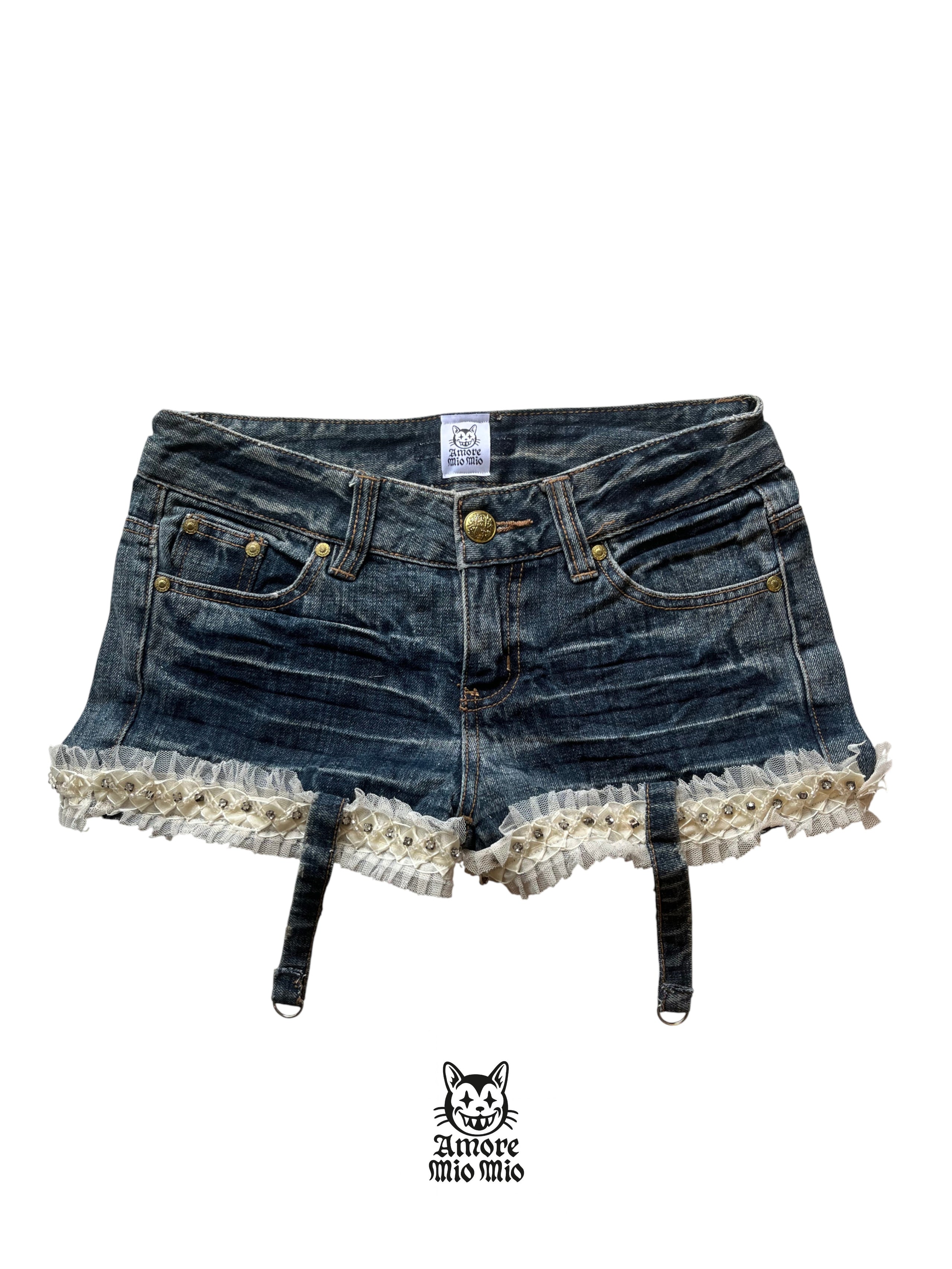 Mini Shorts with Lace & Garter Straps