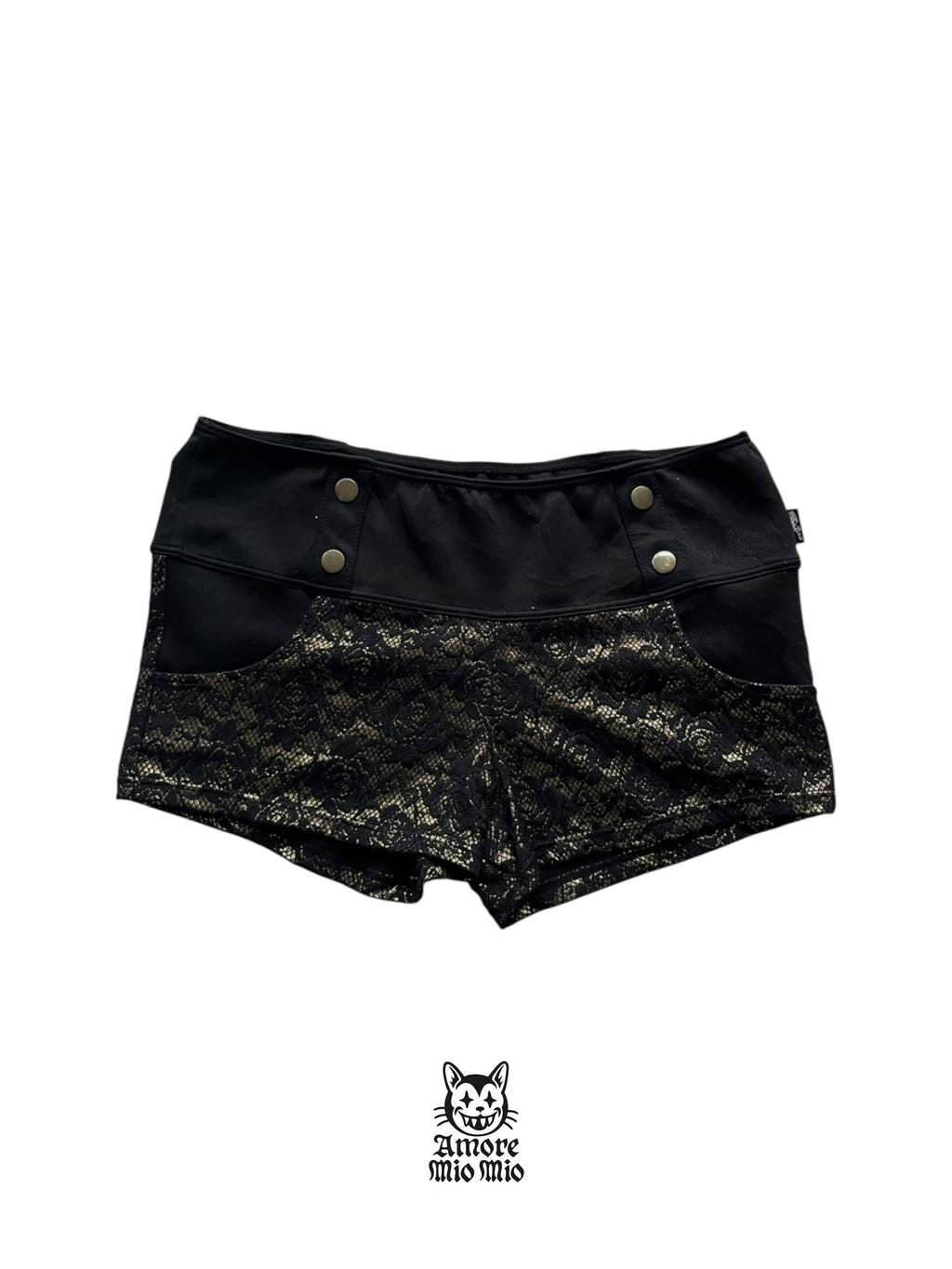 Black & Gold Lace Mini Shorts