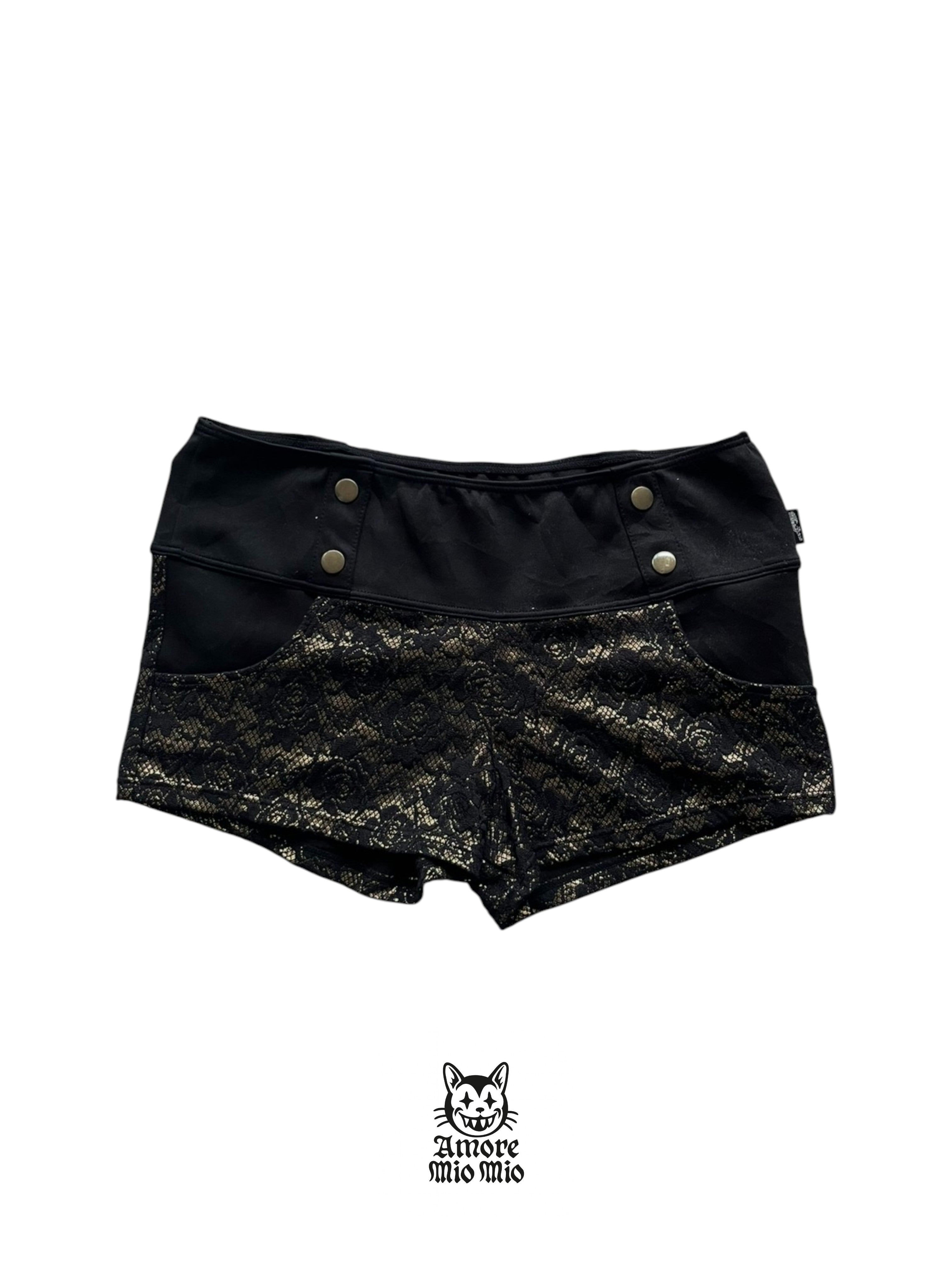 Black & Gold Lace Mini Shorts