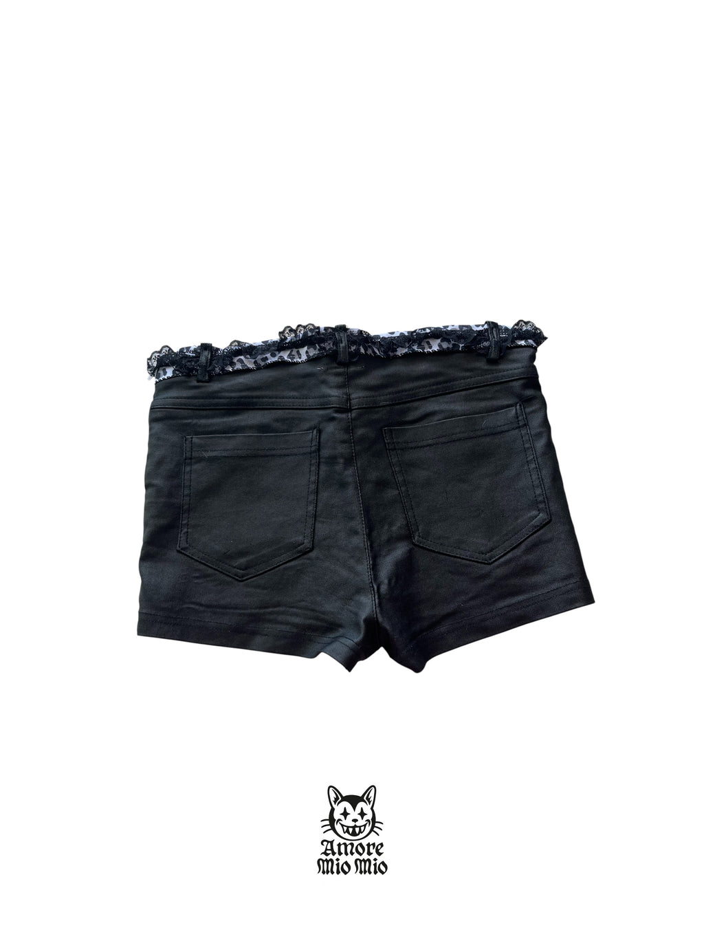Mini Shorts Negros Y2K con Cordones y Encaje