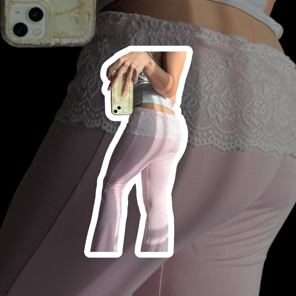 leggins rosa de tiro bajo con  encaje